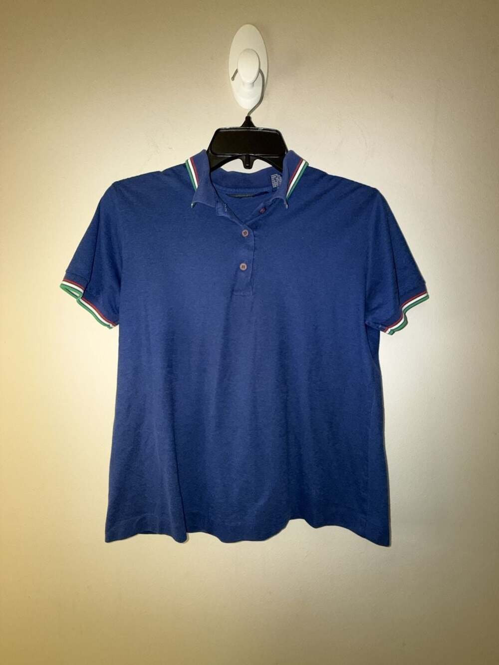 Par-Four Blue Polo Shirt with Tricolor Striped Trim